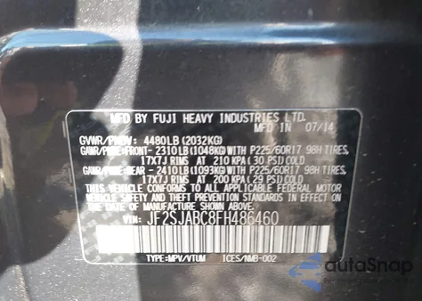 2015 Subaru Forester 2.5I из США, поврежденный, VIN JF2SJABC8FH486460